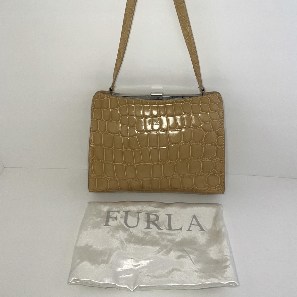 FURLA Croc Embossed Leather Purse & Dust Bag